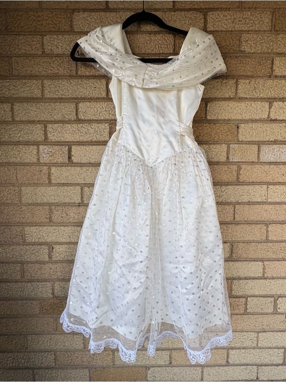 Vintage Amy Too! Byer California Girls' White Silver Satin Lace Dress Size 8